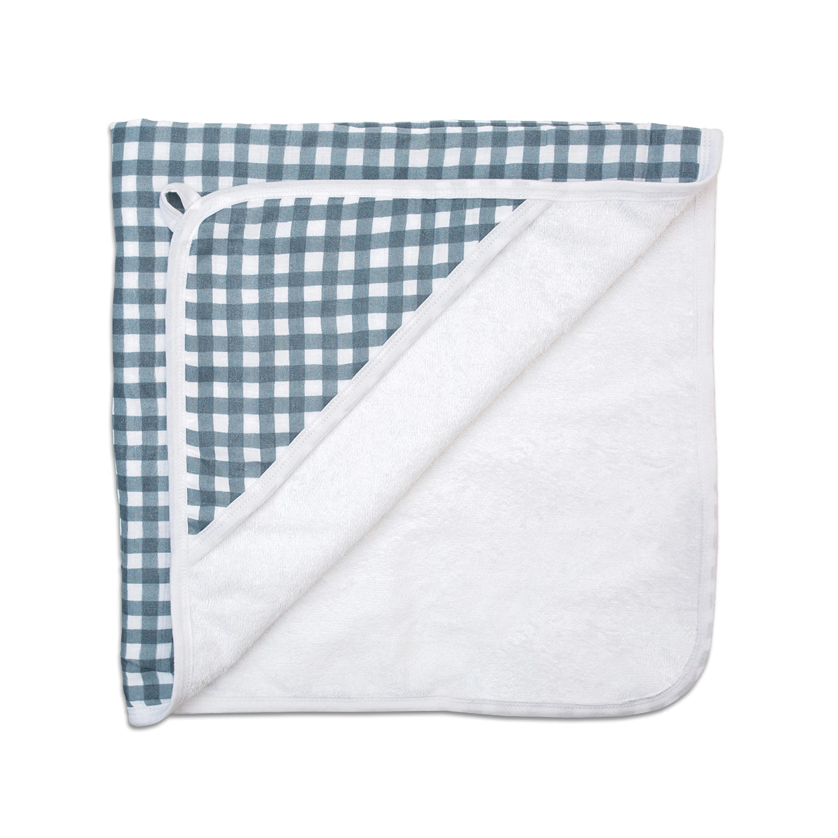 NAVY GINGHAM HOODED TOWEL