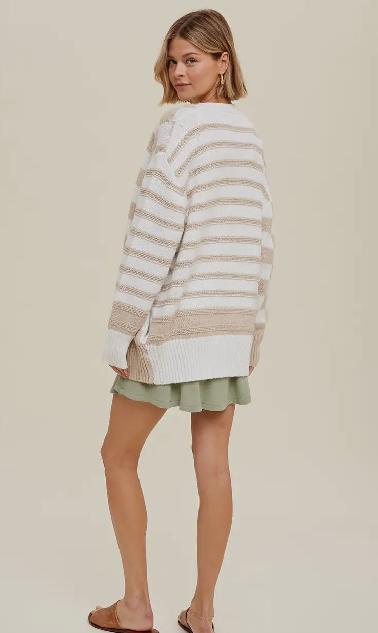STRIPED CHECKERED CARDIGAN