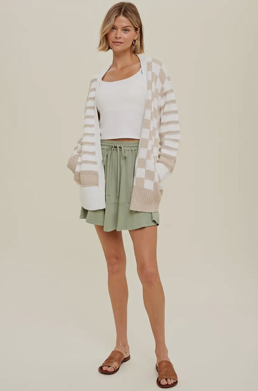 STRIPED CHECKERED CARDIGAN