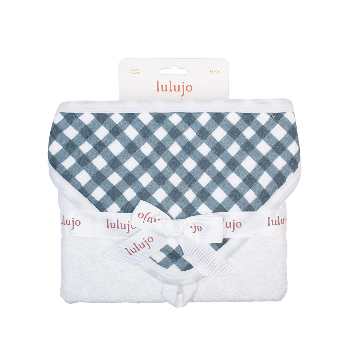 NAVY GINGHAM HOODED TOWEL