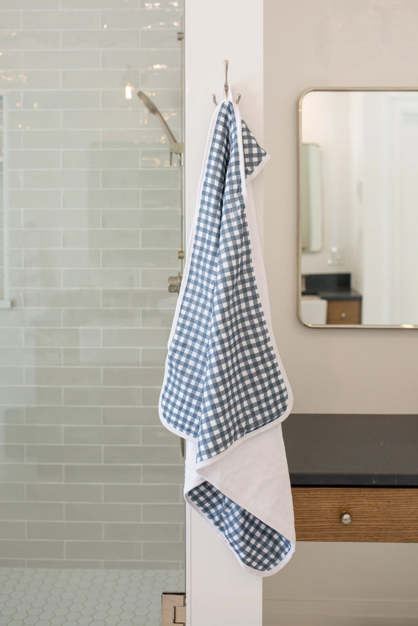 NAVY GINGHAM HOODED TOWEL