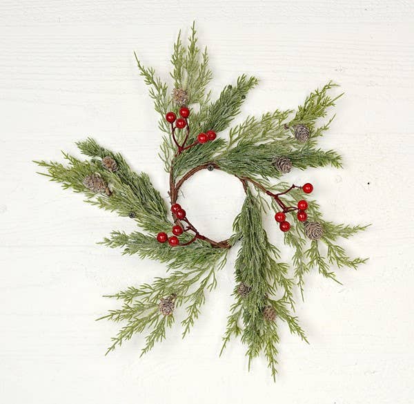 29963- 3.5in(11)Ring-Frosted Soft Pines with Red Berries-