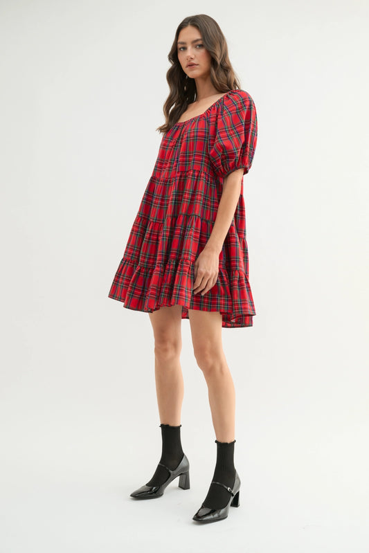 GINGHAM HOLIDAY PLAID DRESS