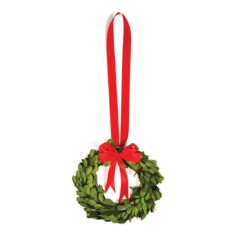 RED RIBBON BOXWOOD WREATH