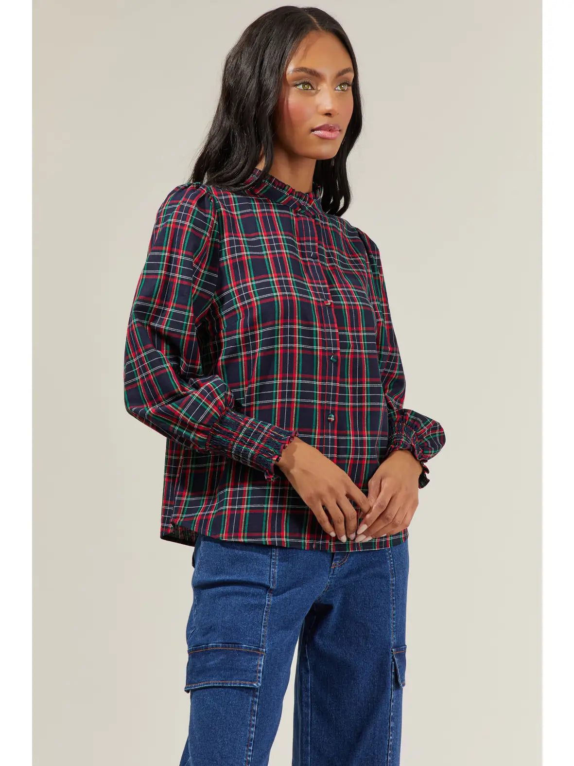 CHAPMAN PLAID SPLIT NECK TOP