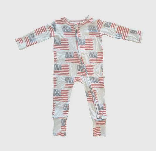 AMERICAN FLAG FOOTED ONESIE