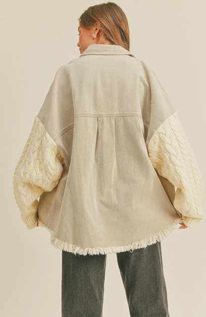 TAN WASHED KNITTED SLEEVE SHACKET