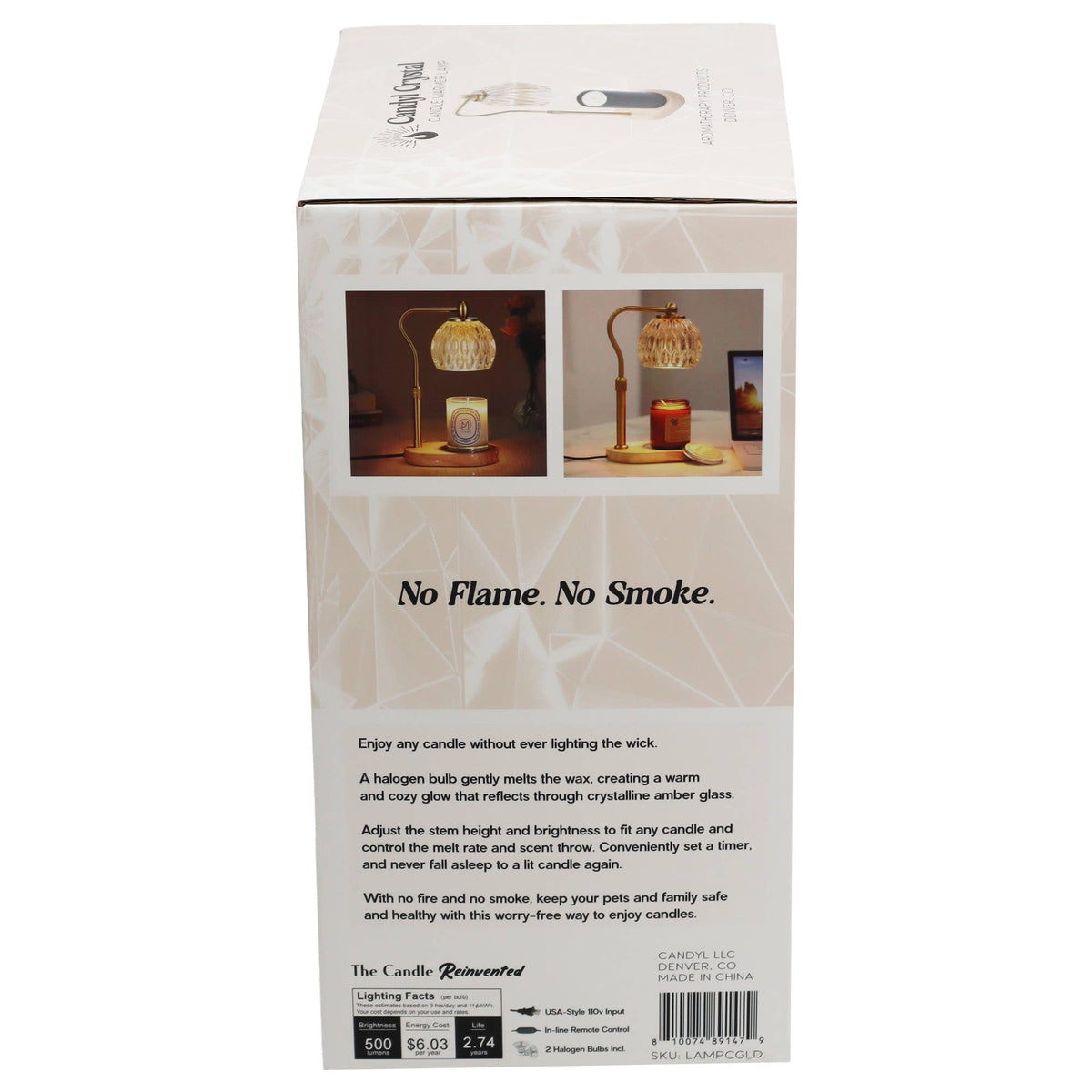 Candle Warmer Lamp - Crystal Glass & Wood Base - Gold