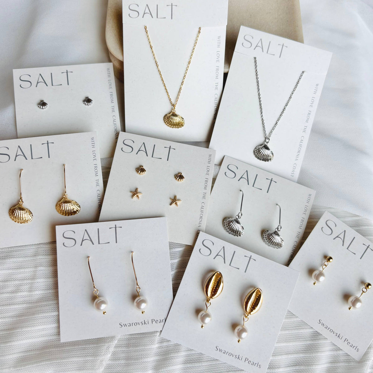 COASTAL STUD SETS | 18k gold | seashell & starfish earrings