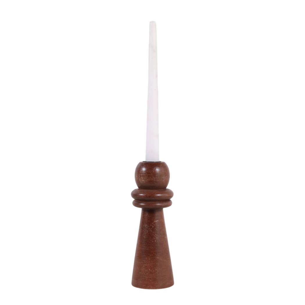 Candle Holder - Brown Mango Wood Modern Totem Taper, 8 in.