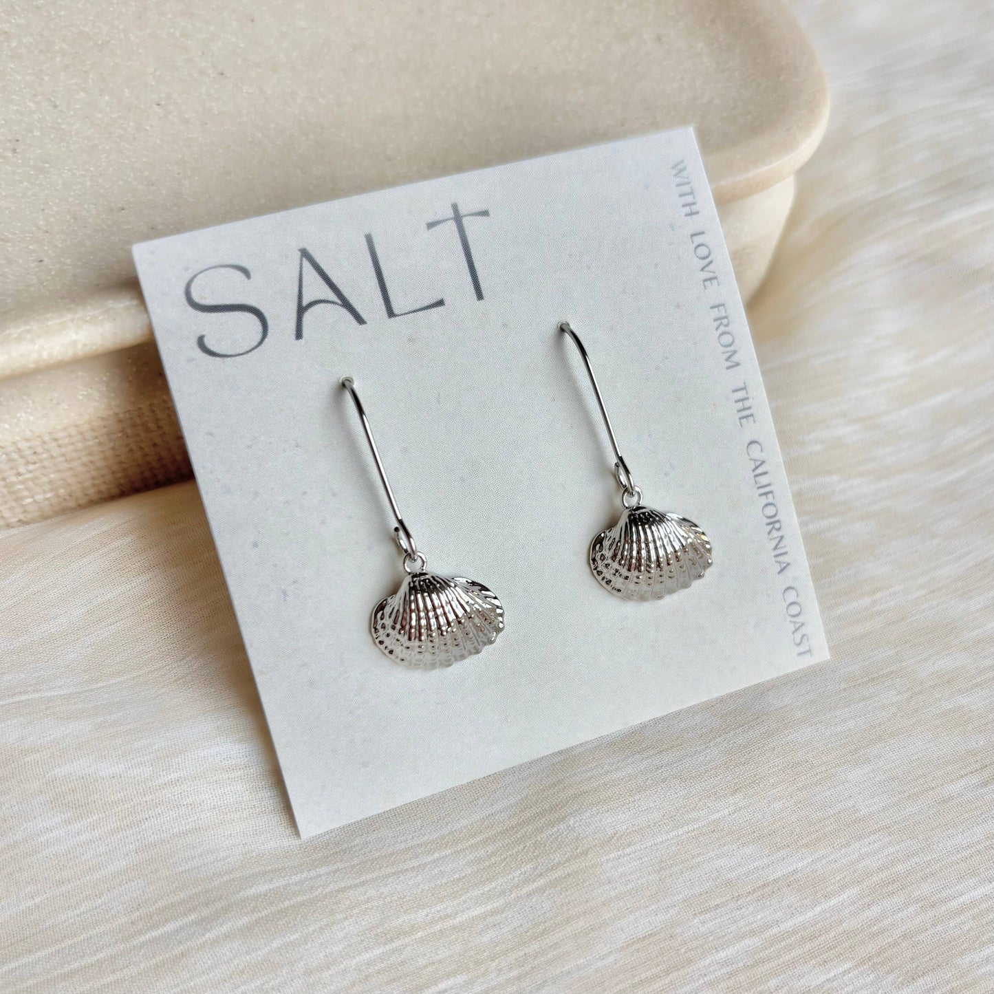 SCALLOP SHELL DROP EARRINGS | long hook | coastal style
