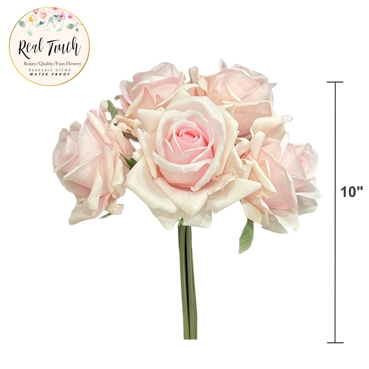 10" Pack of 5 Stems-Moisturized coating Real Touch Rose
