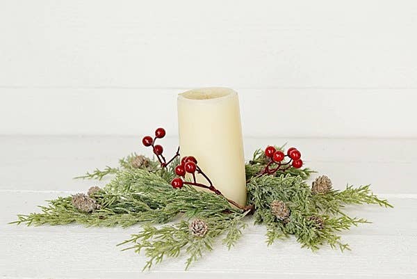 29963- 3.5in(11)Ring-Frosted Soft Pines with Red Berries-