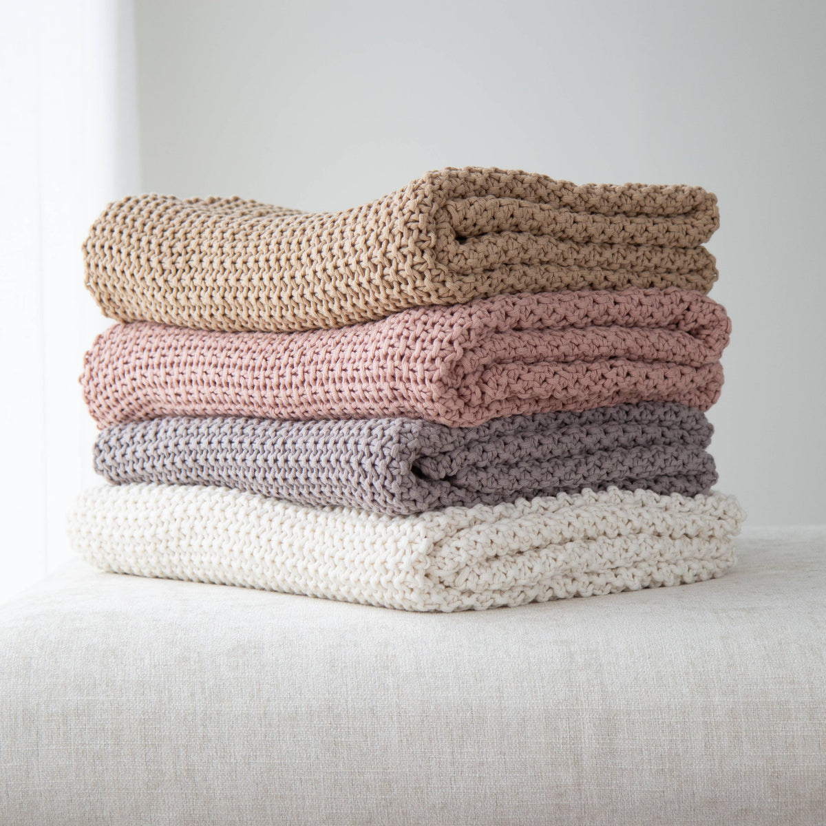 Chloe Cotton Chunky Knit Throw in Pewter
