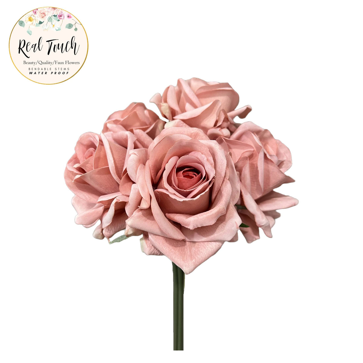 10" Pack of 5 Stems-Moisturized coating Real Touch Rose
