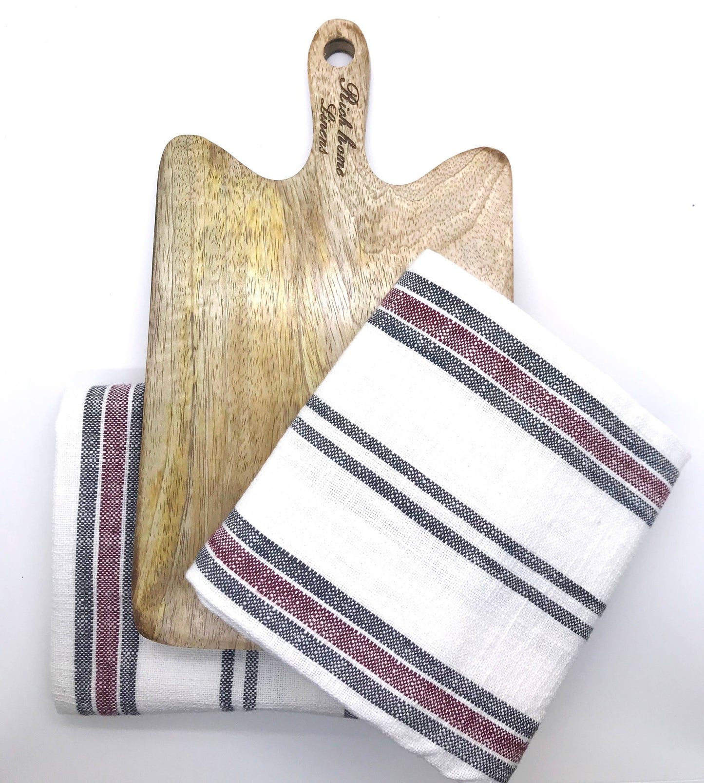 Set of 2 Kitchen Towels + Wooden Chopping Board