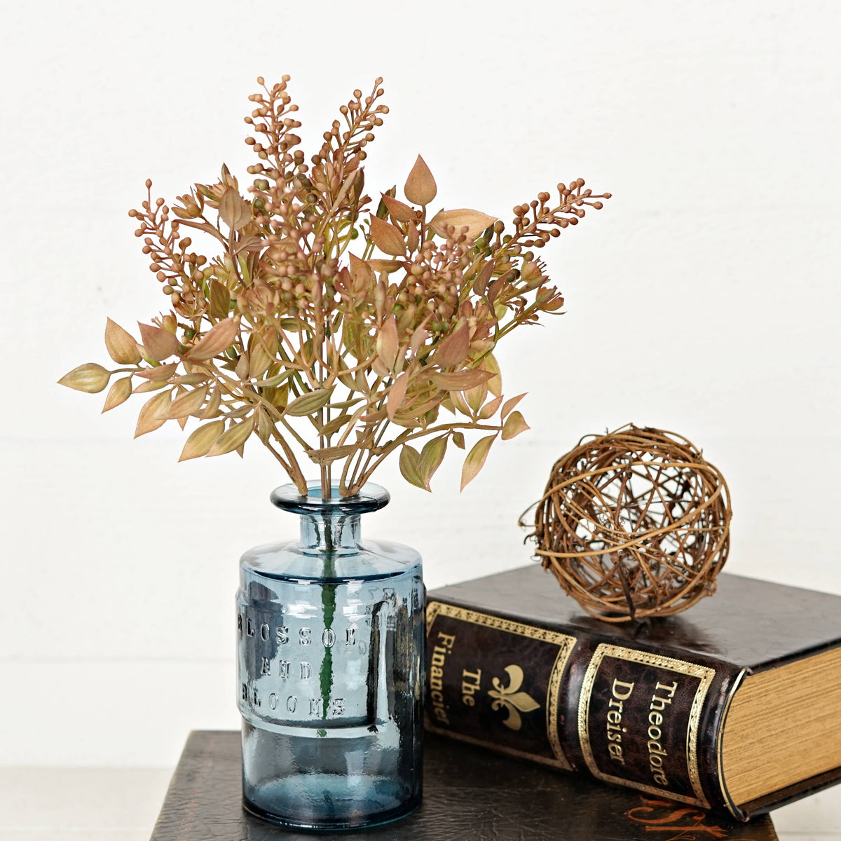 530912- 15in Bush-Fall Boxwood and Seeds-Latte