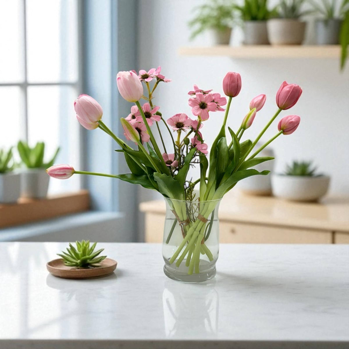 16" Real Touch Lifelike Tulip-3 flowers 2 buds
