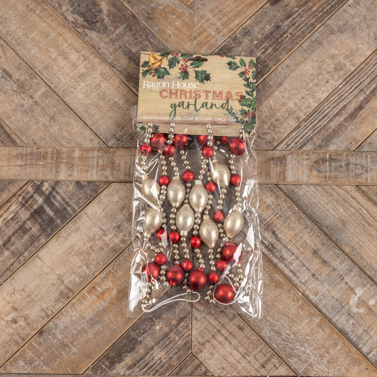 6' METALLIC & RED BEADED GARLAND