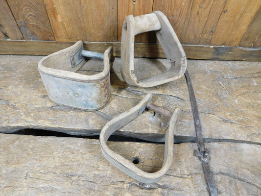 Antique Old Stirrups-#3-ER-Vaquero Saddle-Wood-Metal-Antique