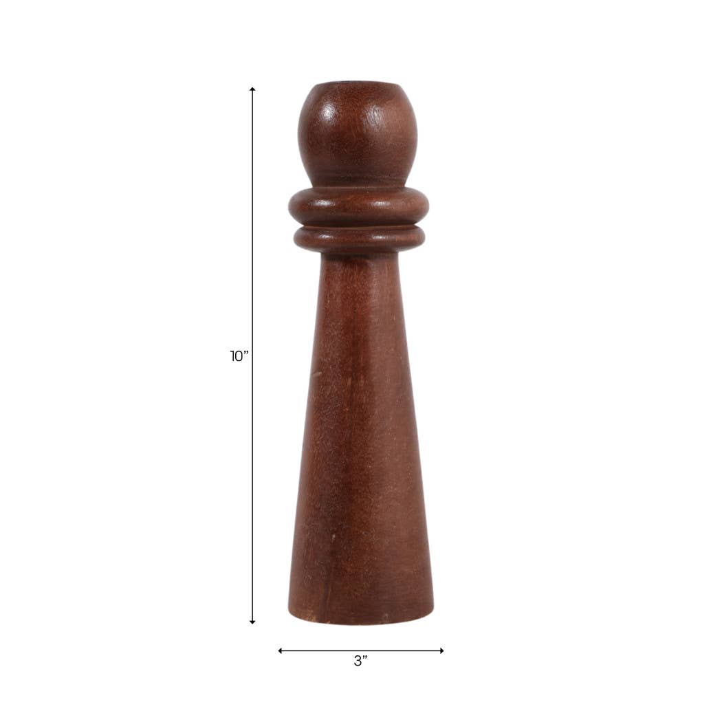 Candle Holder - Brown Mango Wood Modern Totem Taper, 10 in.