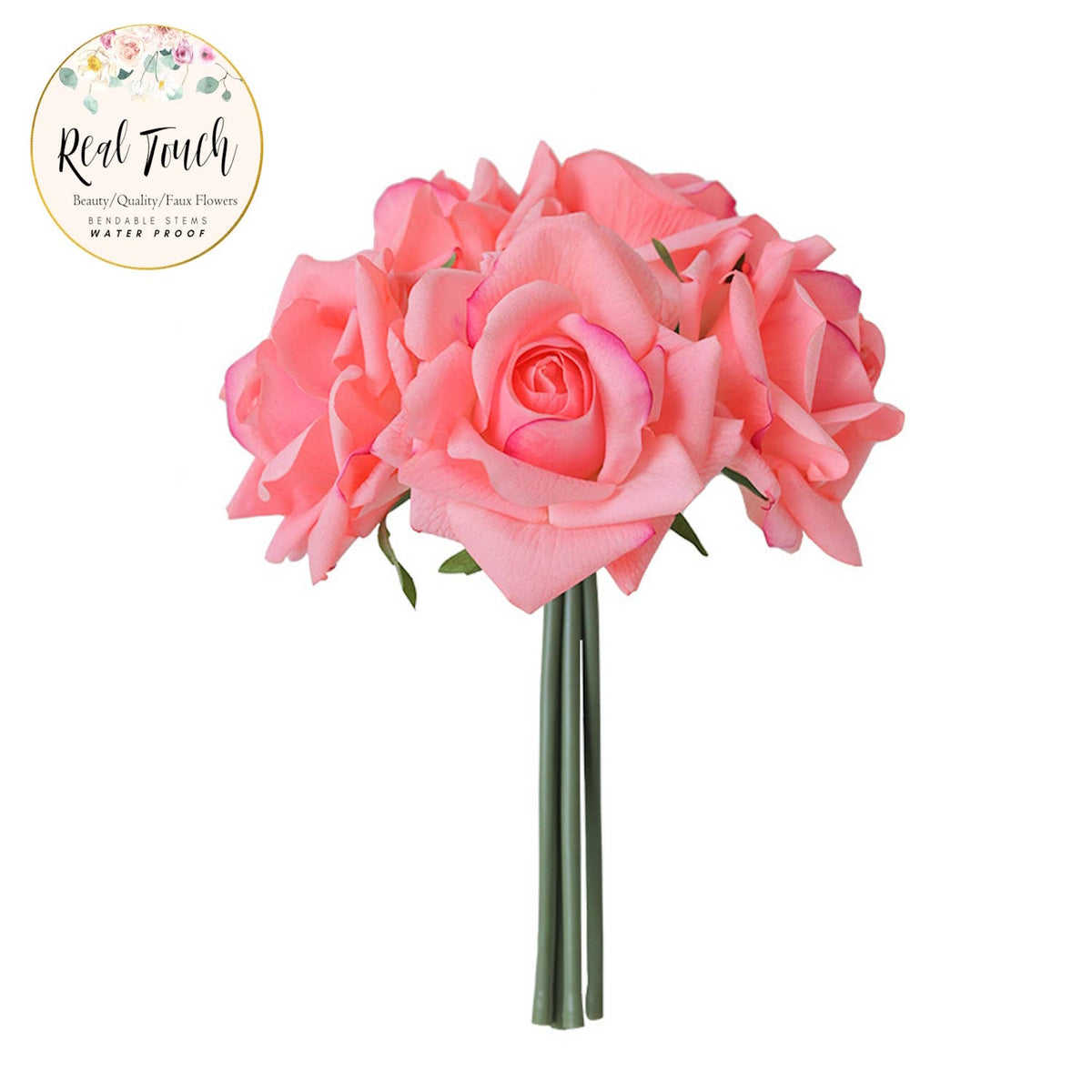 10" Pack of 5 Stems-Moisturized coating Real Touch Rose