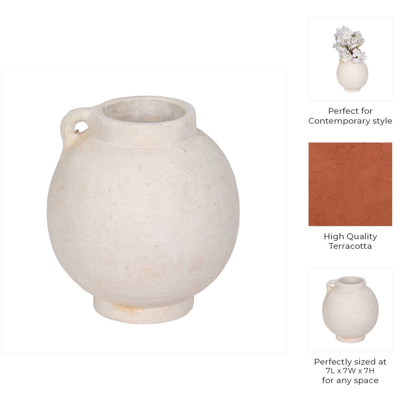 Ceramic Round Bulbous Handle Jug - White, 7 in.