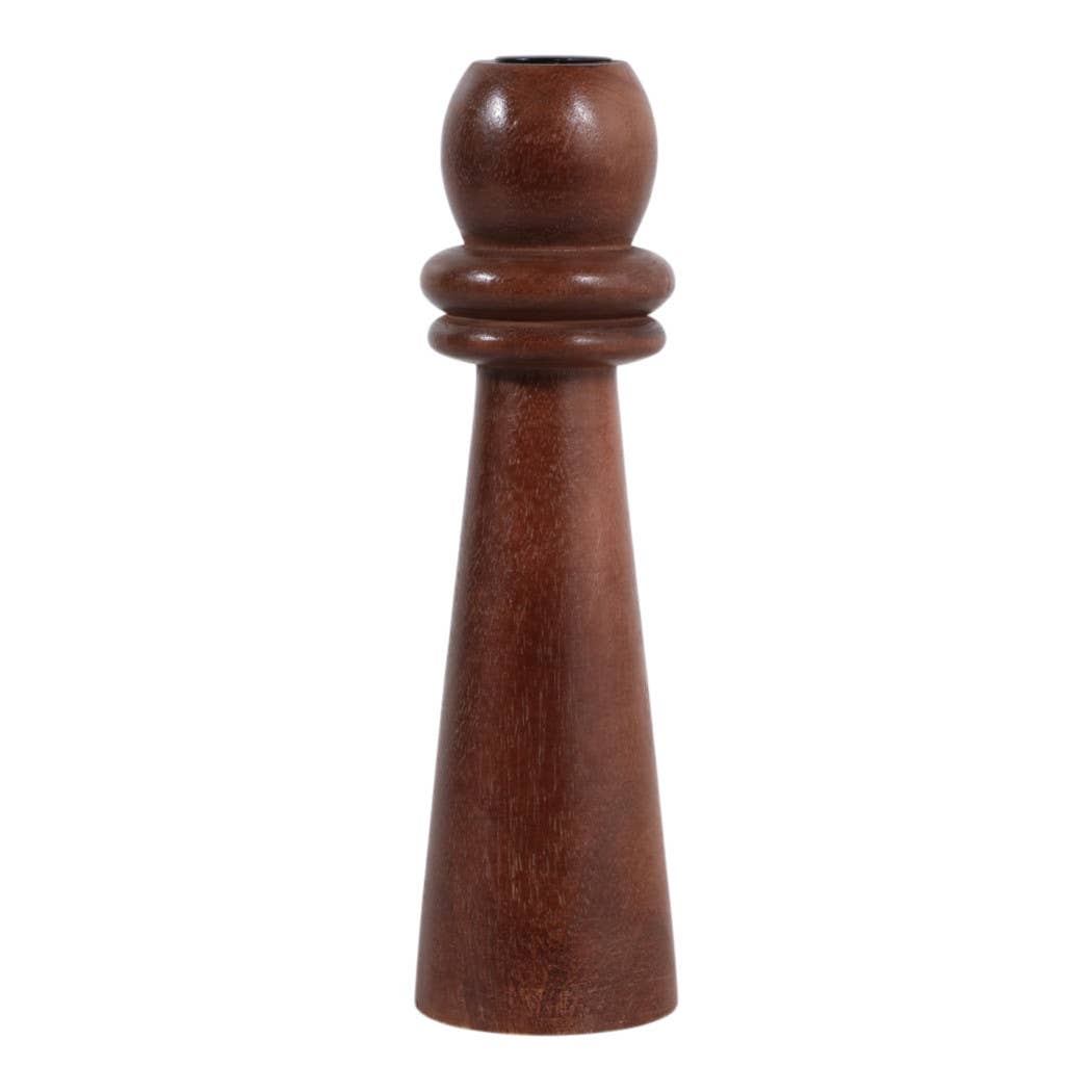 Candle Holder - Brown Mango Wood Modern Totem Taper, 10 in.