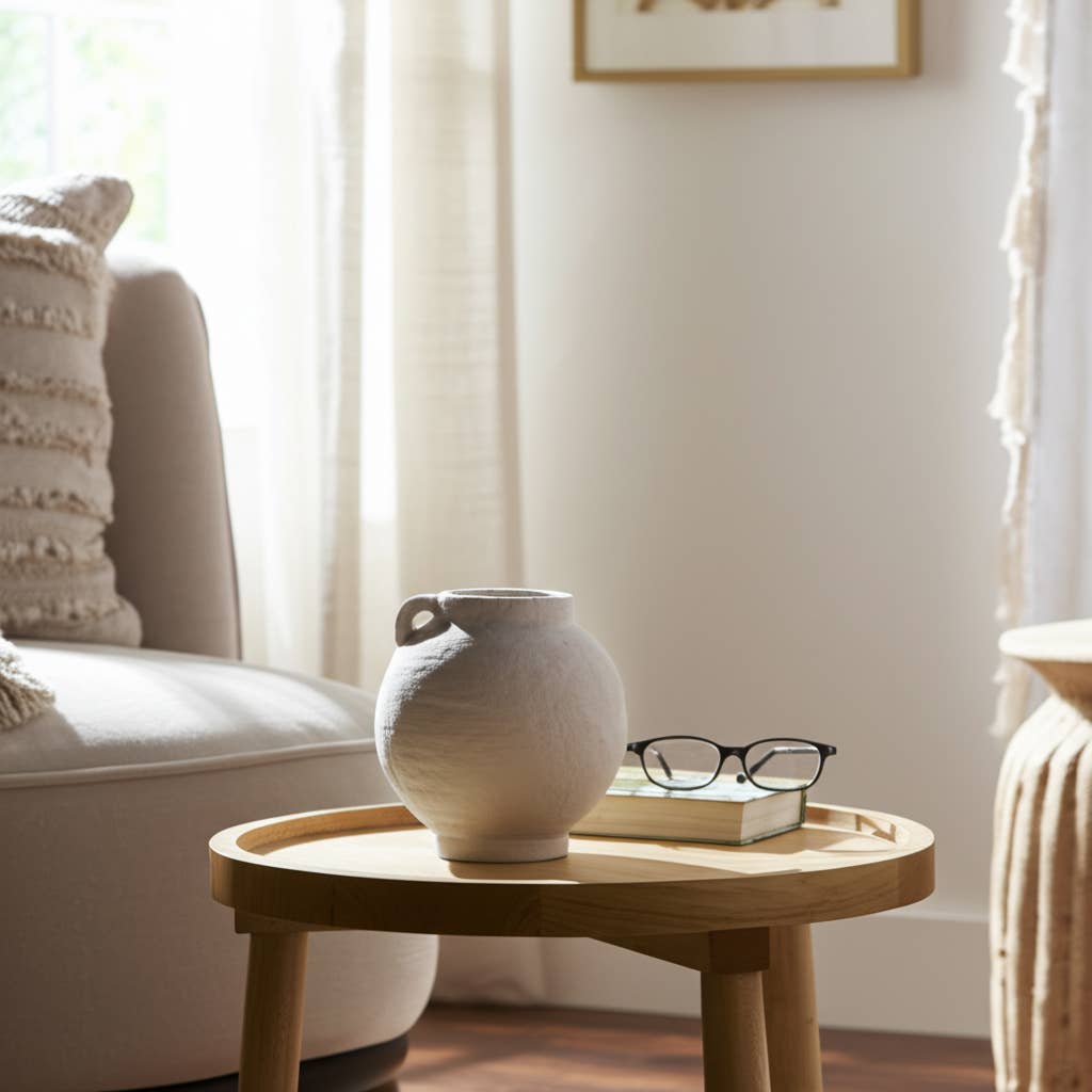 Ceramic Round Bulbous Handle Jug - White, 7 in.