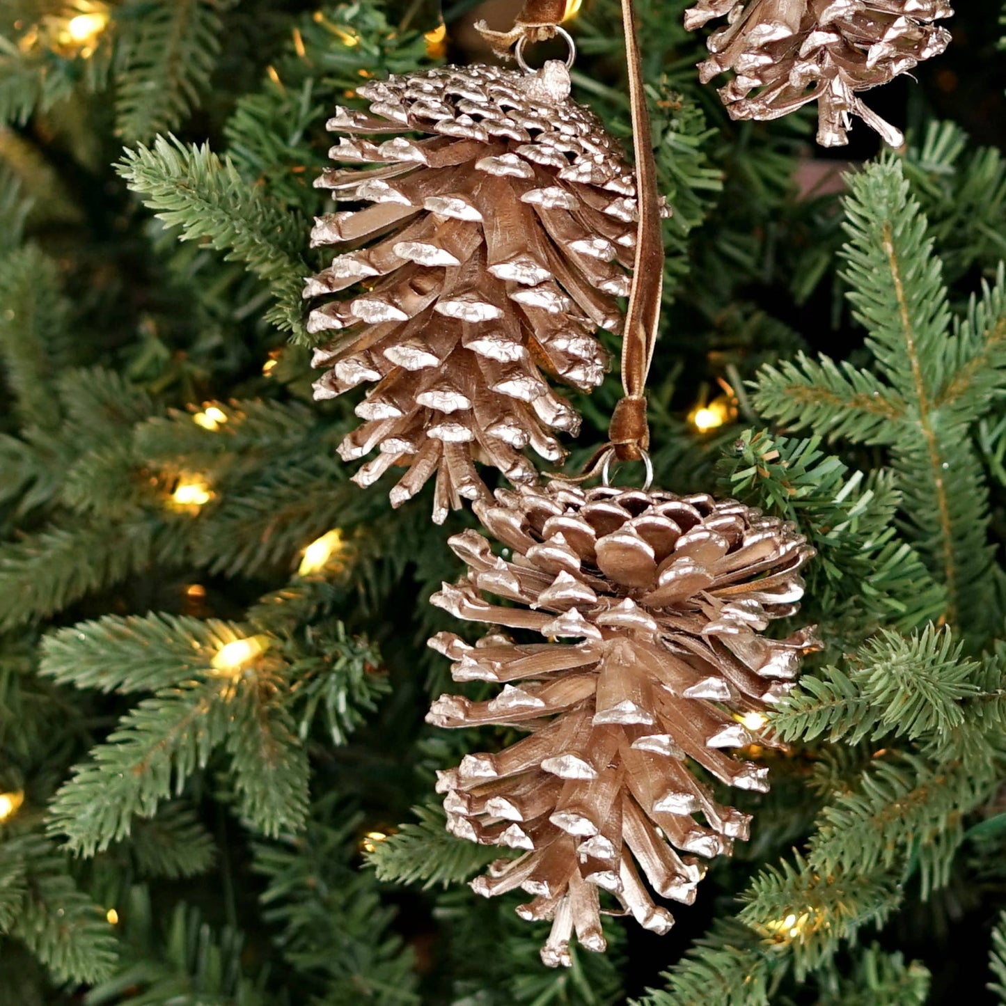 19inL Champagne Glitter Pinecone Trio Cluster-