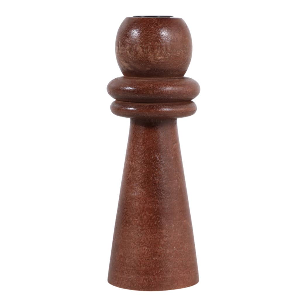 Candle Holder - Brown Mango Wood Modern Totem Taper, 8 in.