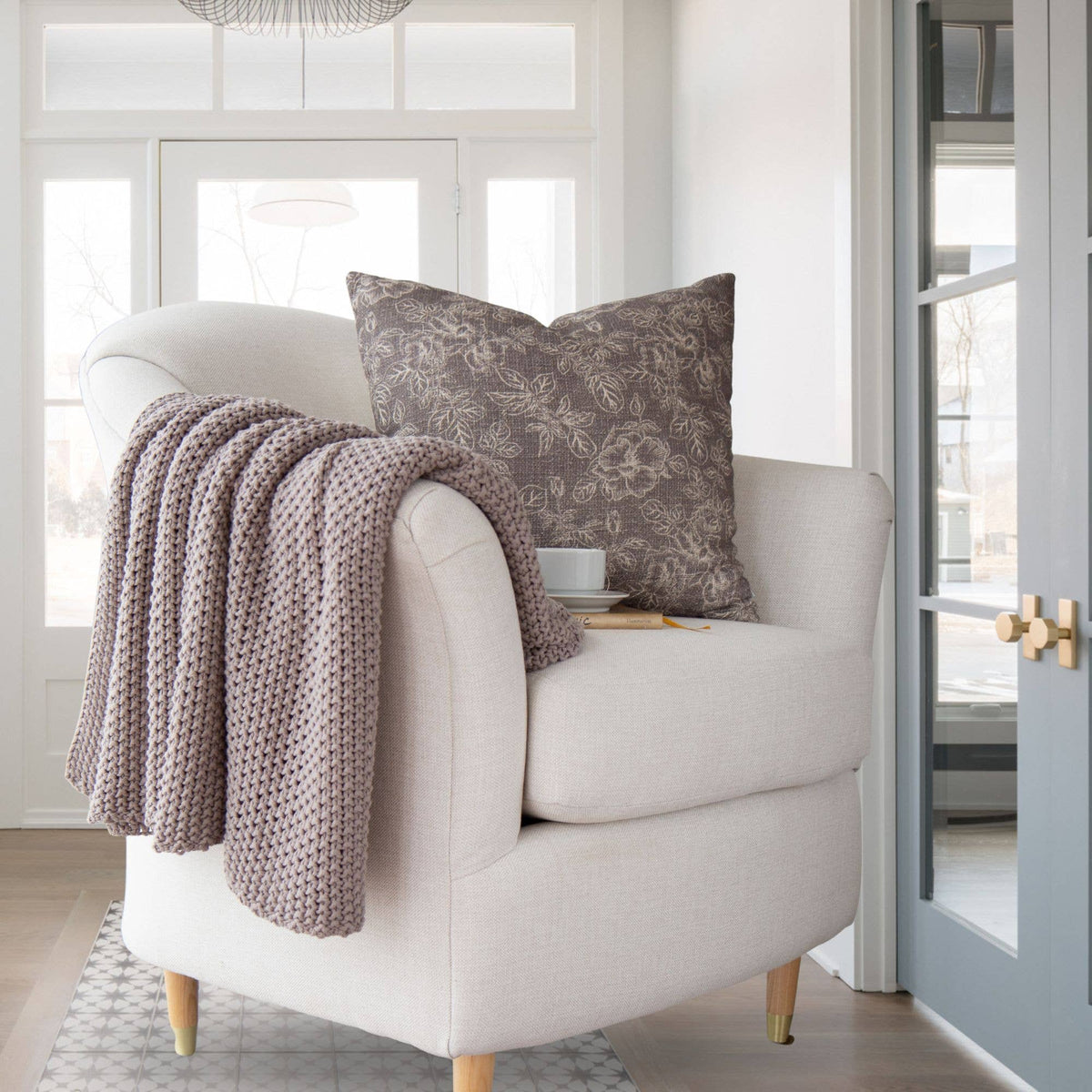 Chloe Cotton Chunky Knit Throw in Pewter