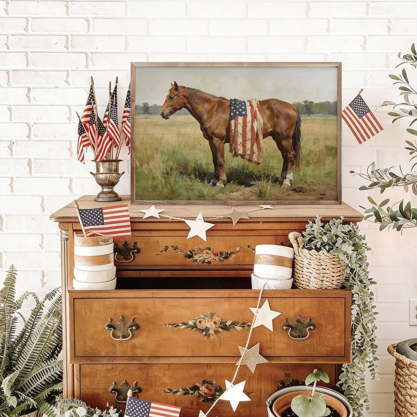 HORSE AMERICAN FLAG PRINT