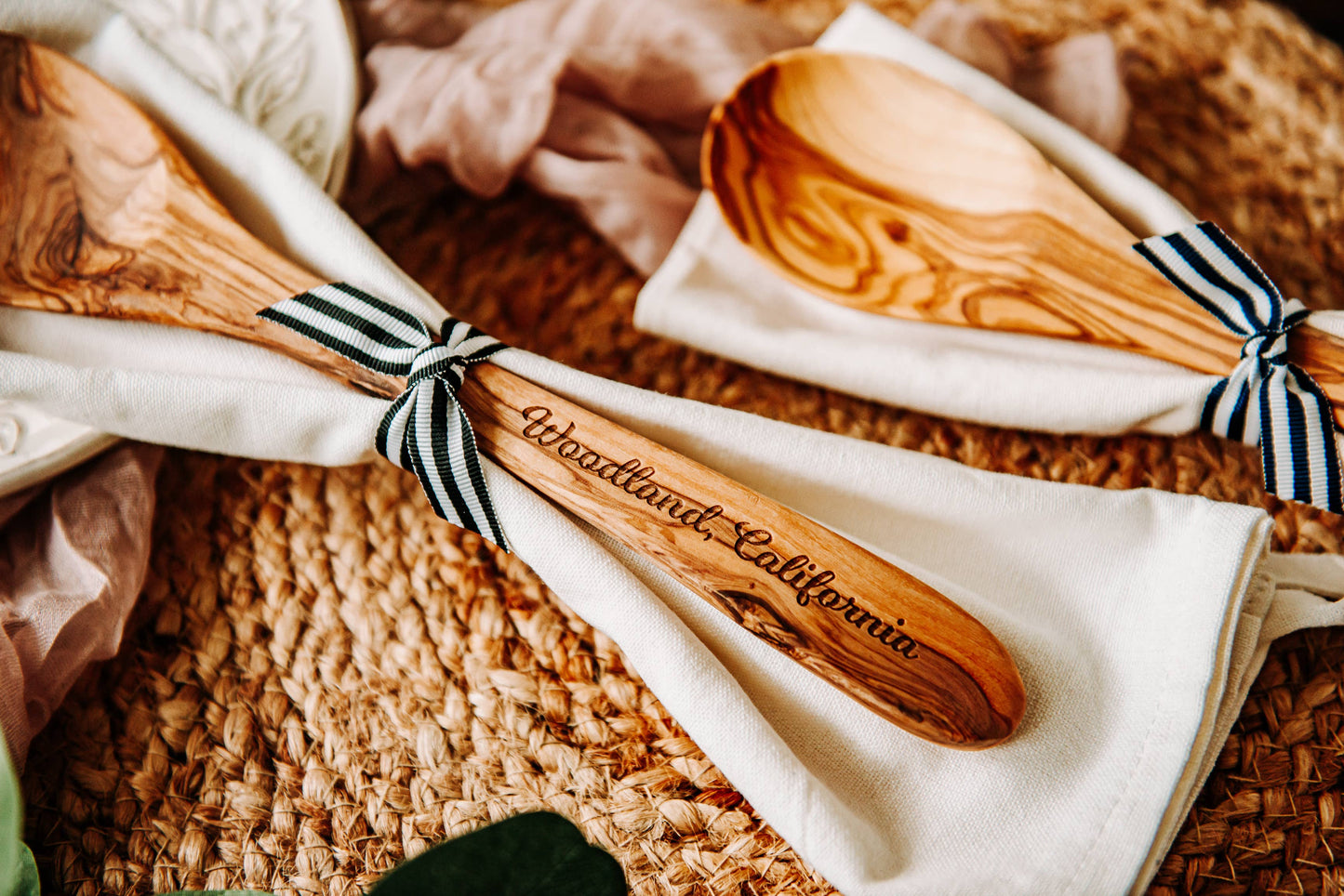 Westport Olive Wood Serving Spoon & Towel Gift Set