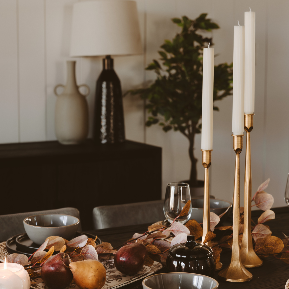 Gold Cast Iron Taper Candle Holders, Set of 3