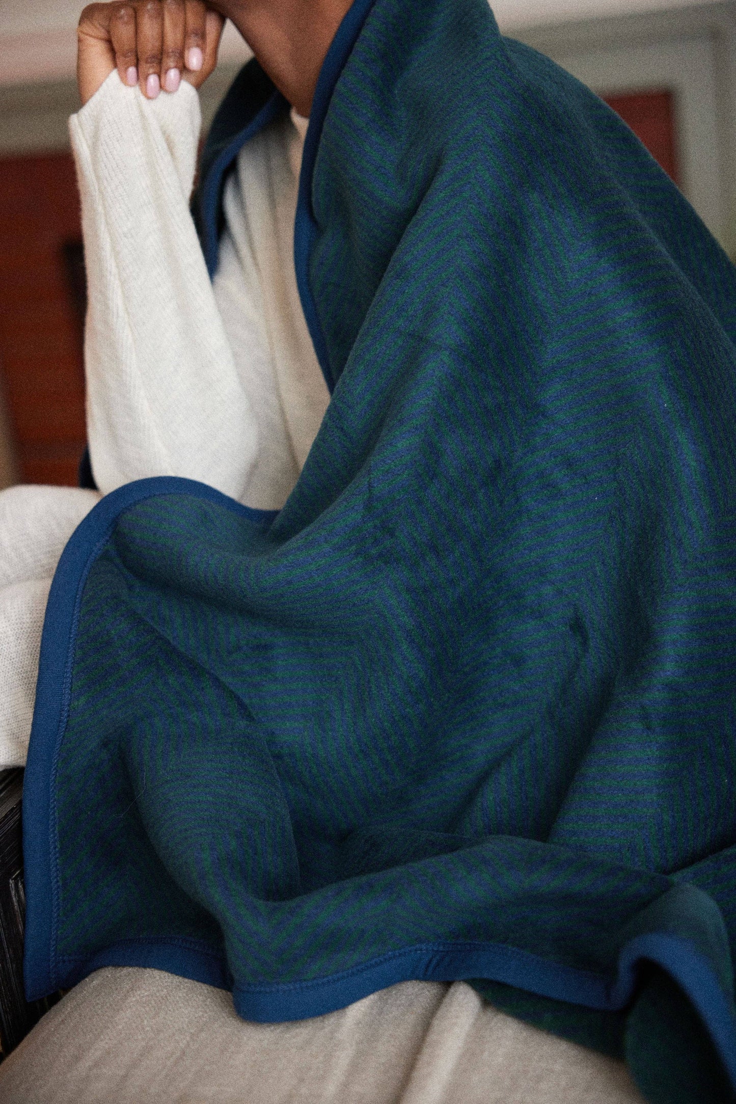 Harborview Herringbone Blue Spruce Blanket Chappy Wrap