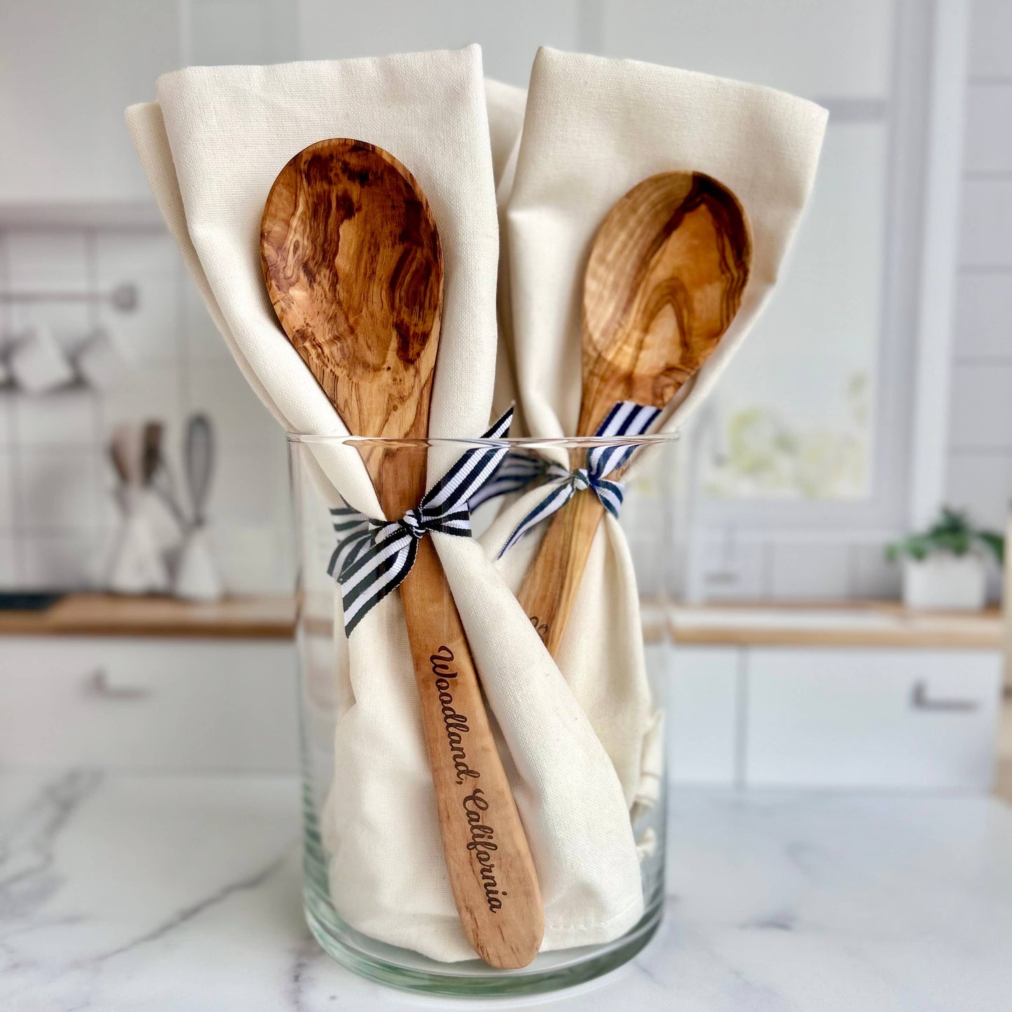Westport Olive Wood Serving Spoon & Towel Gift Set