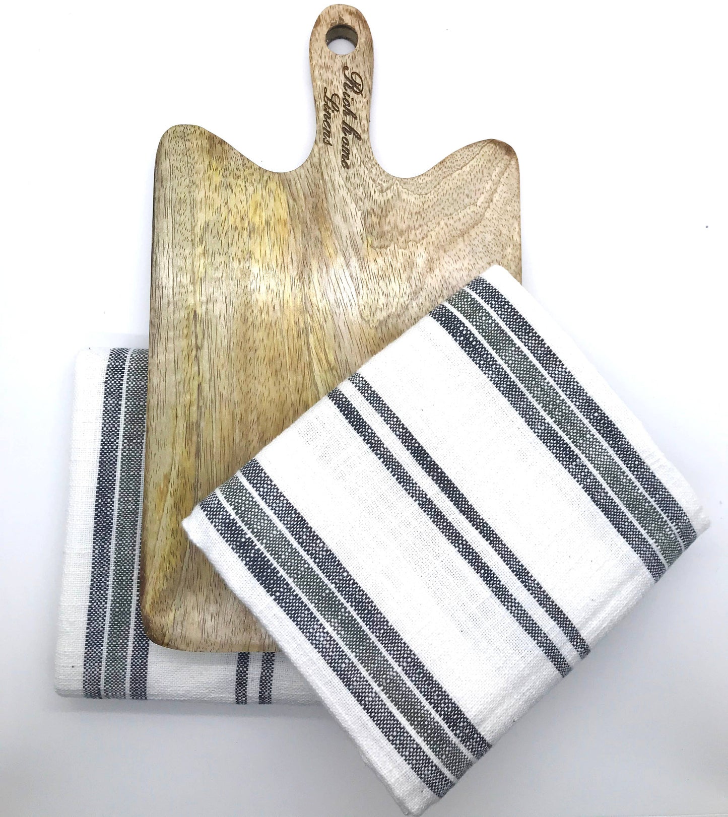 Set of 2 Kitchen Towels + Wooden Chopping Board
