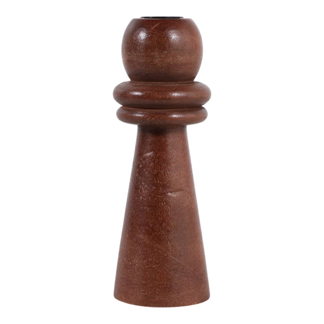 Candle Holder - Brown Mango Wood Modern Totem Taper, 8 in.