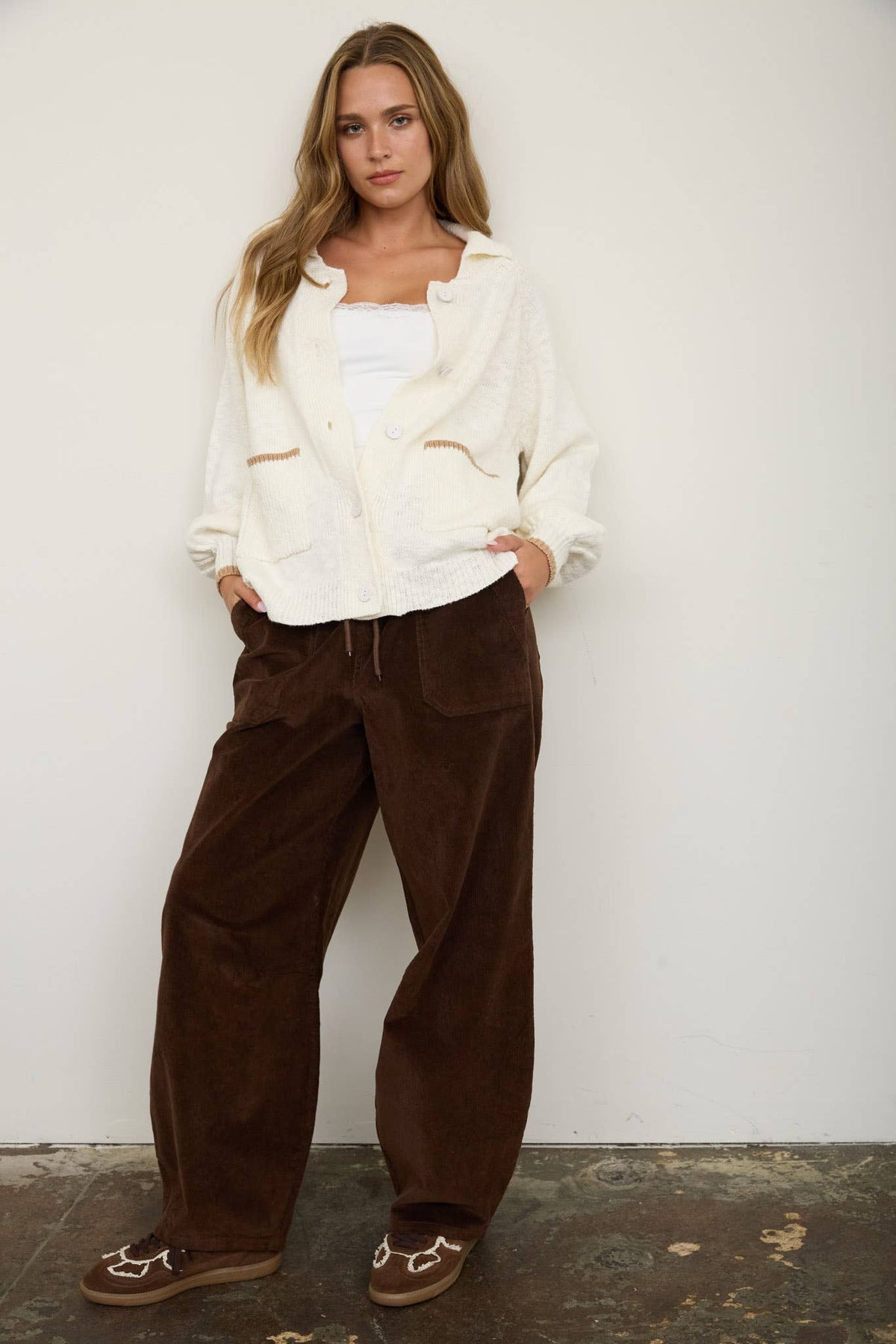 COLLARED BUTTON DOWN BACK PUPPY JACQUARD CARDIGAN